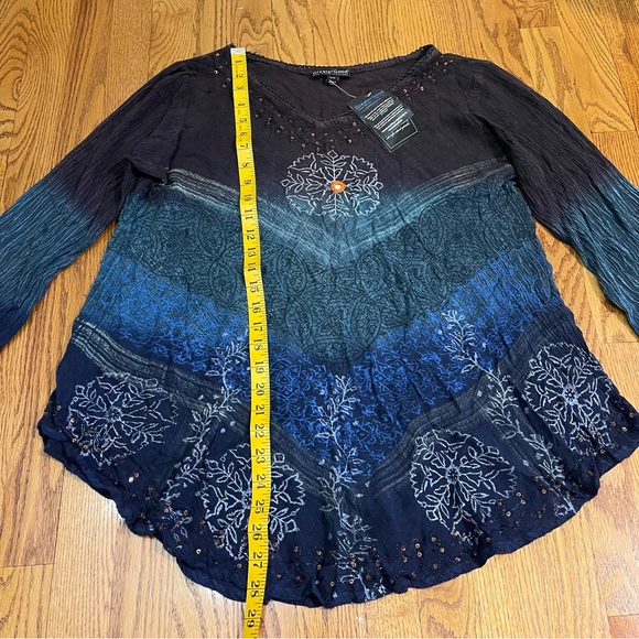 Greater Good ~ Earth & Sky Ombré Embroidered, Sequined, Beaded Boho Top - Picture 14 of 14